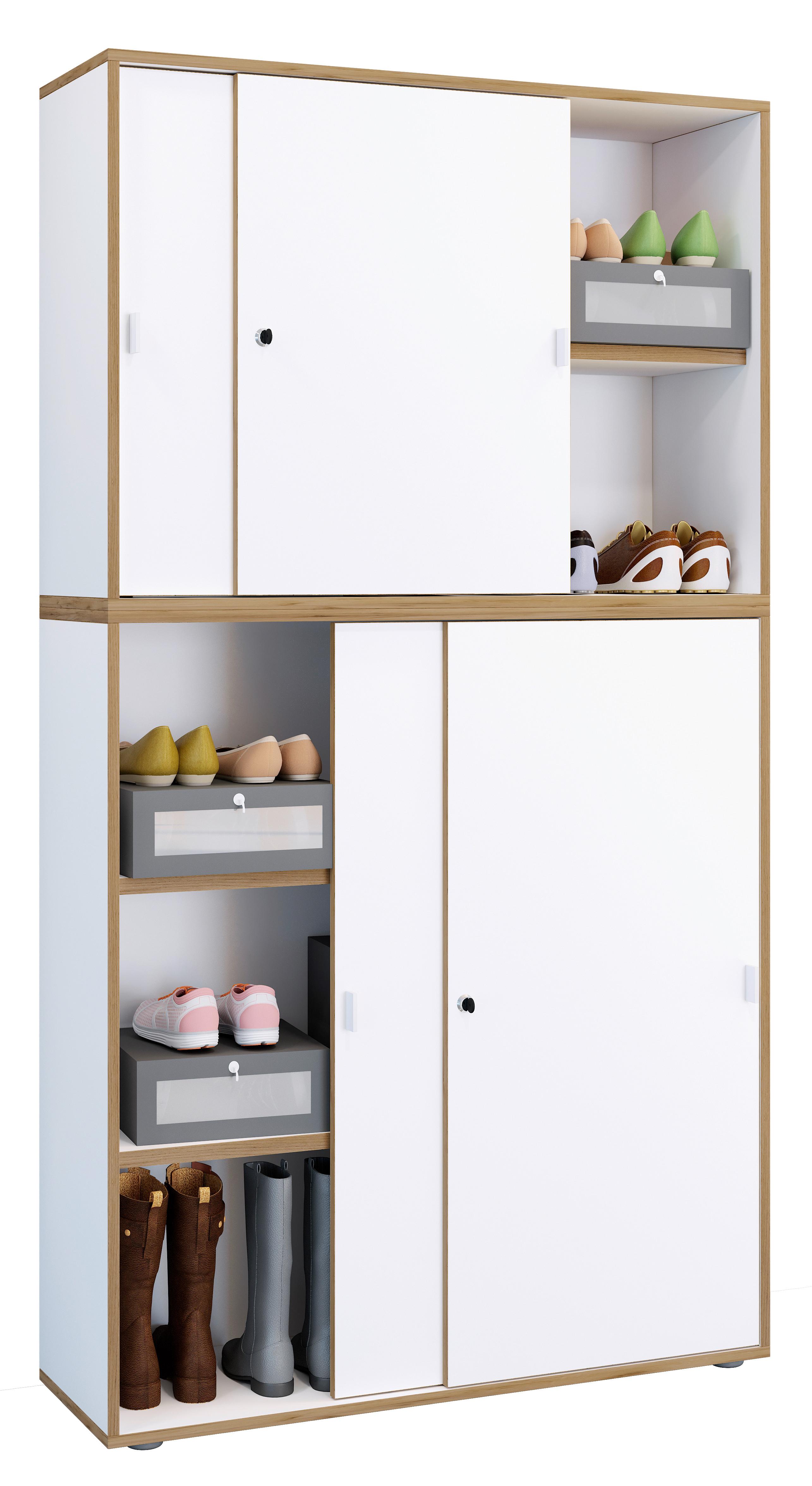 Omara Za Čevlje Salia, Bela, Barva Hrasta - srebrne barve/črna, Design, umetna masa/leseni material (100/183/37cm) - MID.YOU