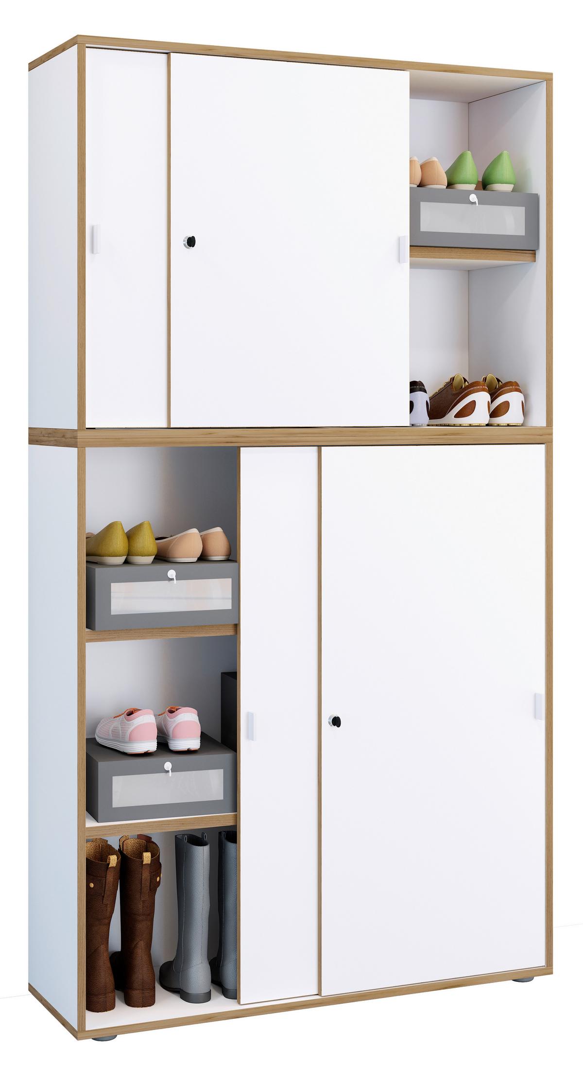 Omara Za Čevlje Salia, Bela, Barva Hrasta - srebrne barve/črna, Design, umetna masa/leseni material (100/183/37cm) - MID.YOU