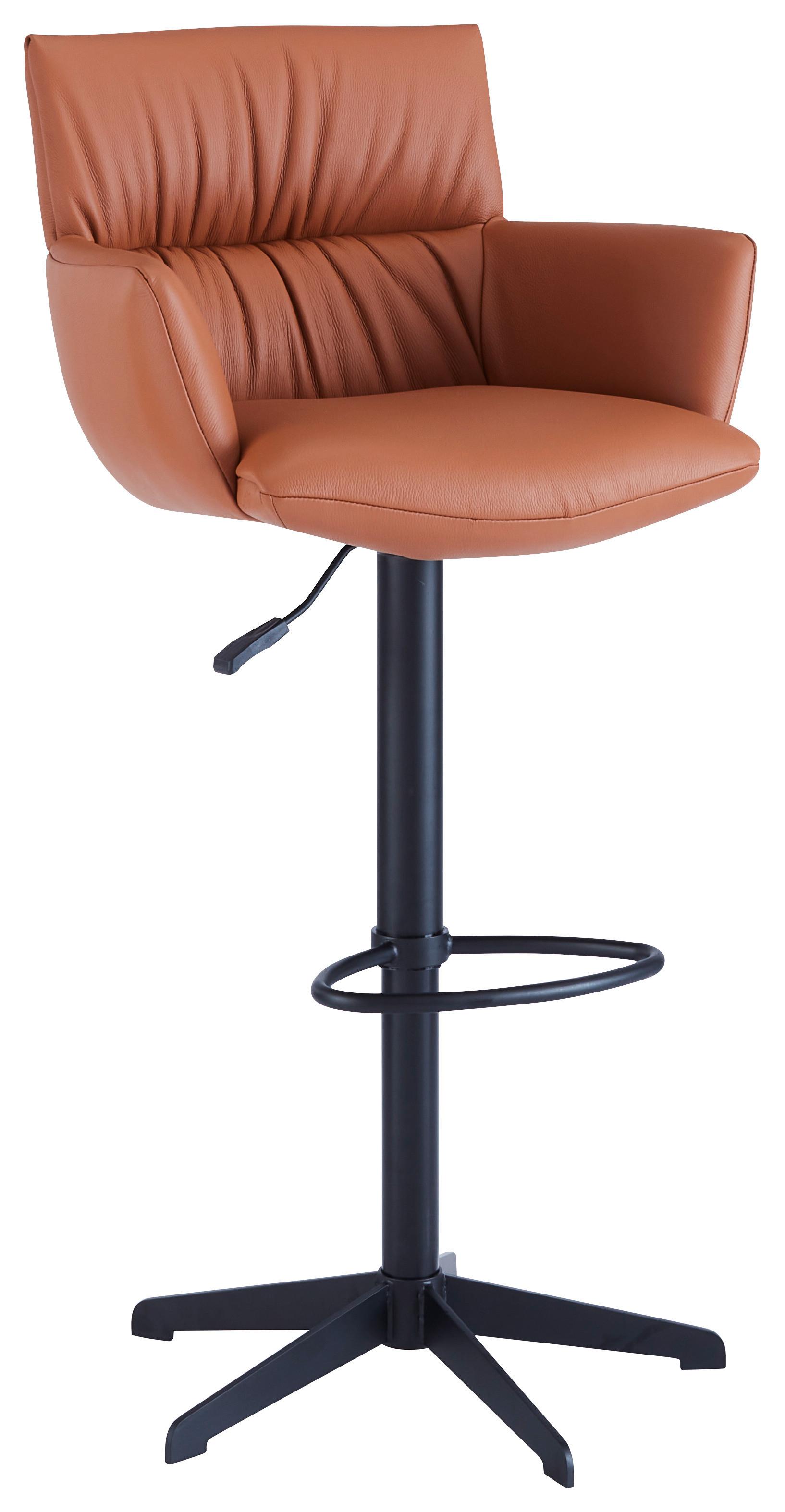 STOŁEK BAROWY PARIS -EXKLUSIV- - kolor rdzawy/czarny, Design, skóra/metal (58/88-112/58cm) - Dieter Knoll