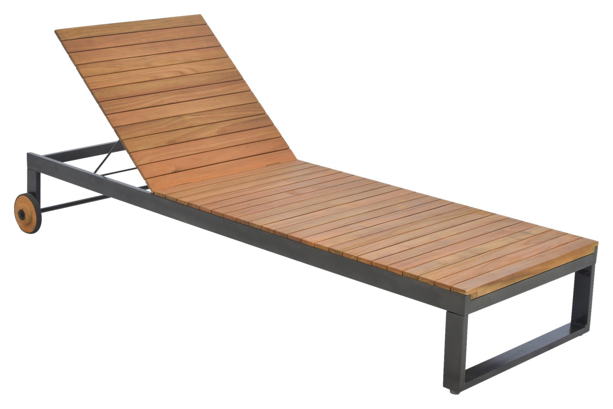 GARTENLIEGE SANTORIN - Graphitfarben/Naturfarben, MODERN, Holz/Metall (200/32/81cm) - Gardenson