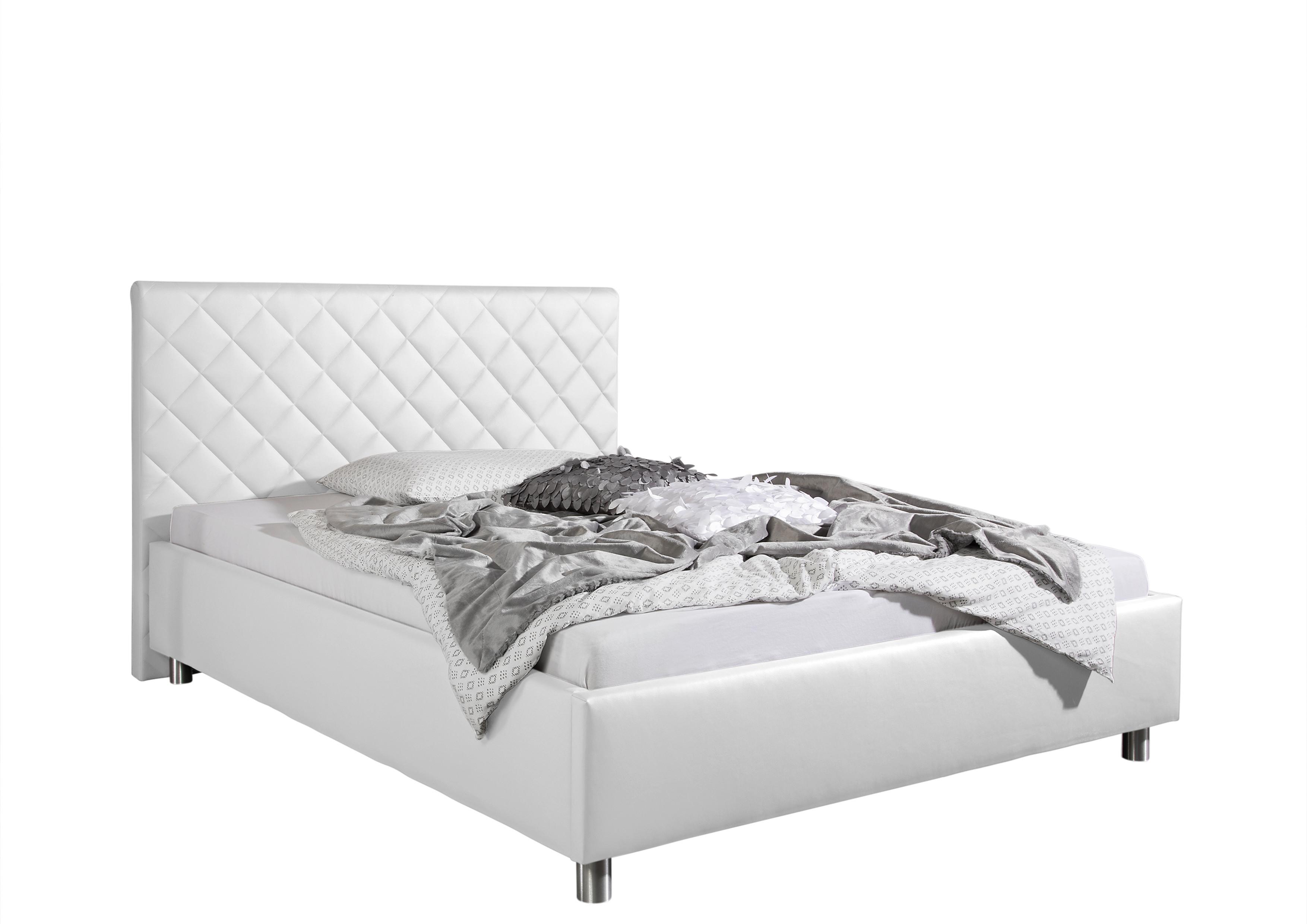 Polsterbett Baltimore Weiß ca. 140x200 cm - Alufarben/Weiß, MODERN, Textil/Metall (140/200cm) - Livetastic