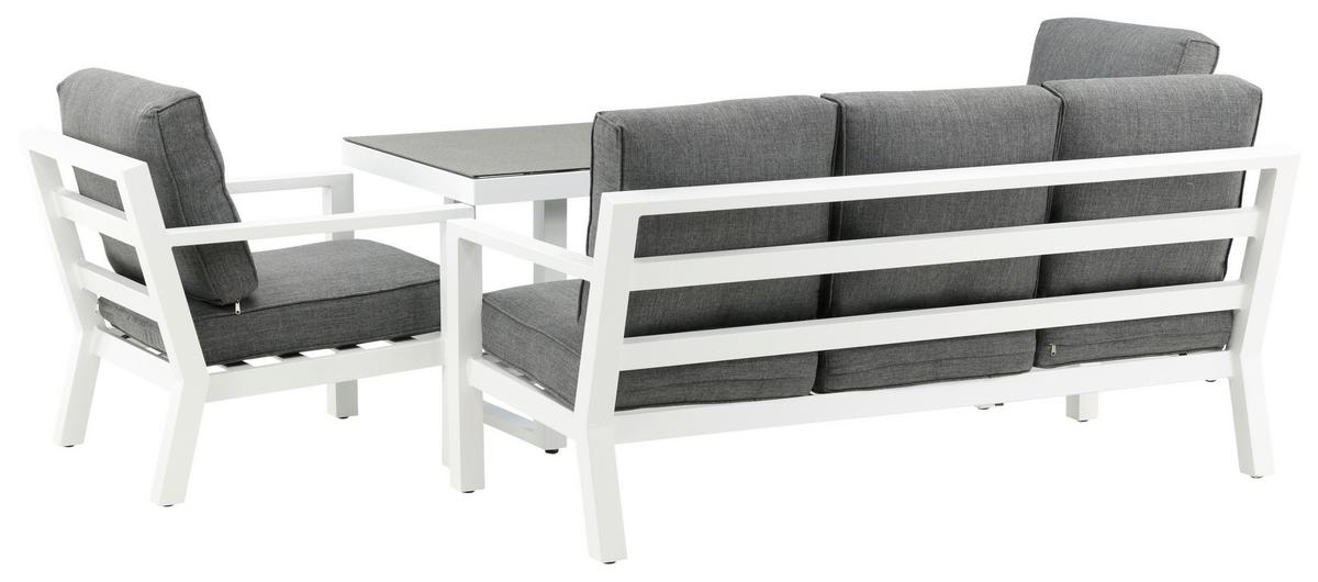 Loungegarnitur Barcelona Grau/Weiß Metall/Textil - Weiß/Grau, Basics, Textil/Metall - Gardenson