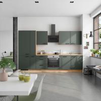 Küchenblock Easytouch High m. Geräten Dunkelgrün - Dunkelgrün/Eichefarben, MODERN, Holzwerkstoff/Metall (330cm) - Nobilia