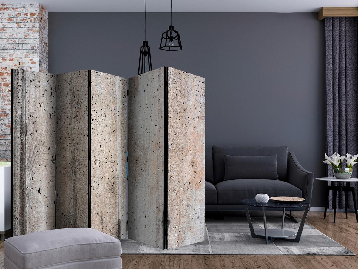 Paravan Old Concrete I, 5-Delni, Enostranski - bež/svetlo siva, Basics, tekstil/les (225/172/3cm) - artgeist