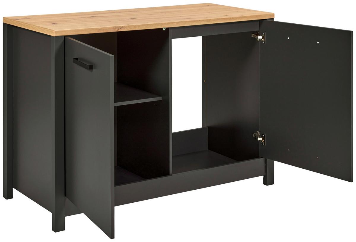 Spülenunterschrank Venet Anthrazit/Artisan Eiche - Anthrazit/Schwarz, ROMANTIK / LANDHAUS, Holzwerkstoff/Metall (130,3/92/60cm) - Mömax