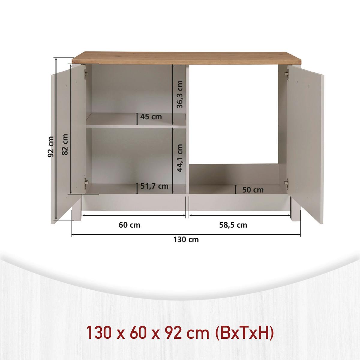 Spülenunterschrank Sardegna Kaschmir/Eiche - Kaschmir/Silberfarben, ROMANTIK / LANDHAUS, Holzwerkstoff/Metall (130/92/60cm) - home24
