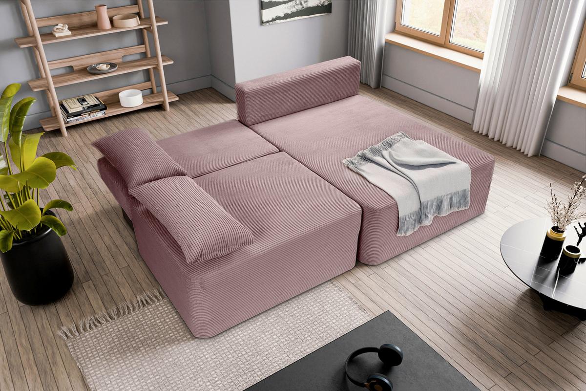 Ecksofa Amsterix Altrosa Schlaffunktion - Altrosa/Schwarz, Basics, Holz/Kunststoff (213/158cm) - MID.YOU