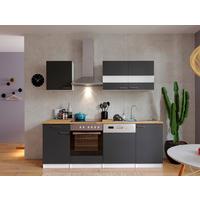 Küchenzeile Economy m. Geräten Grau/Nussbaum B: ca. 220 cm - Edelstahlfarben/Nussbaumfarben, Basics, Holzwerkstoff/Metall (220cm) - Respekta