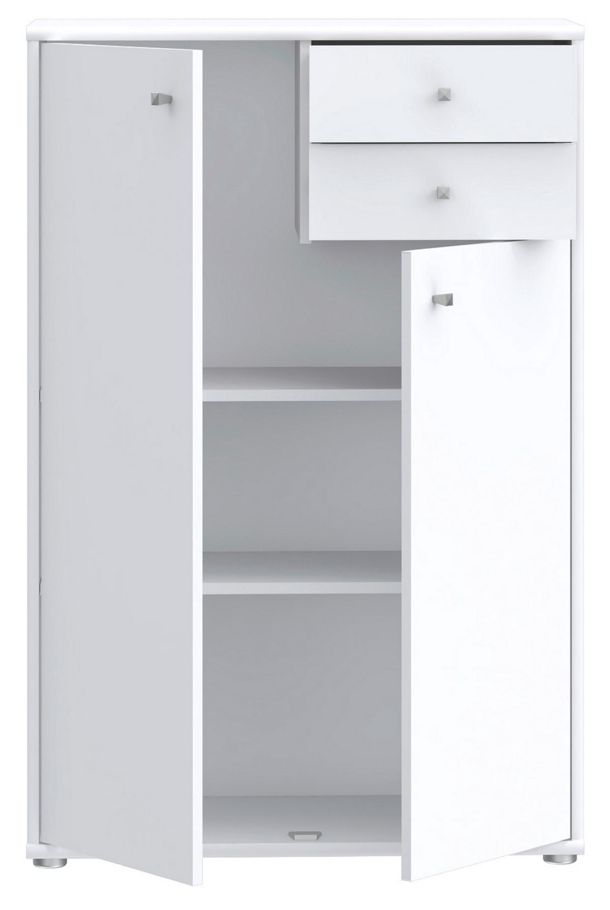 Komoda Tempra 2, Bela - bela/barve aluminija, Design, leseni material (73,7/111,1/34,8cm)
