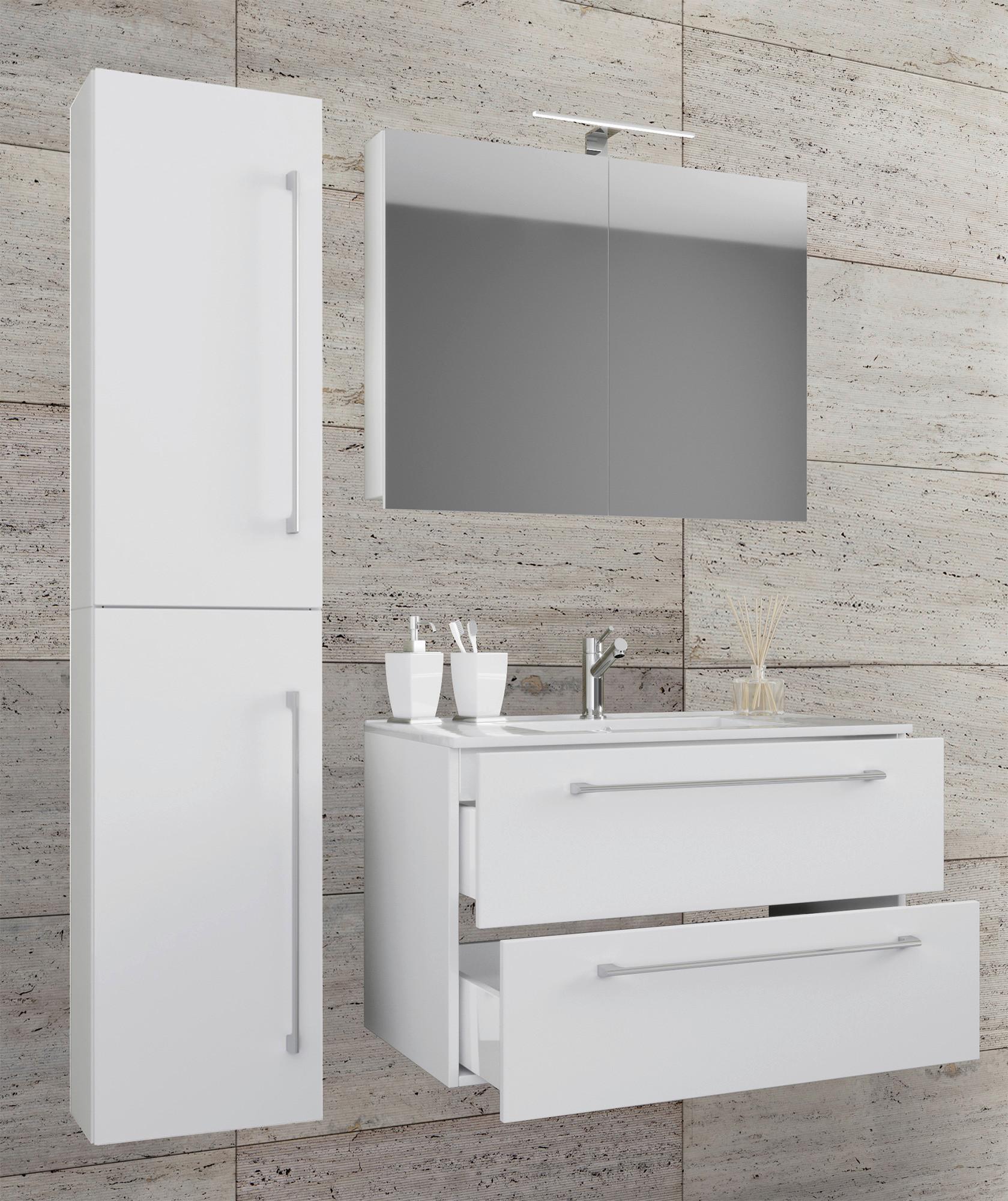 Kopalnica Badinos, Bela - bela/barve aluminija, Moderno, kovina/leseni material (93cm) - MID.YOU