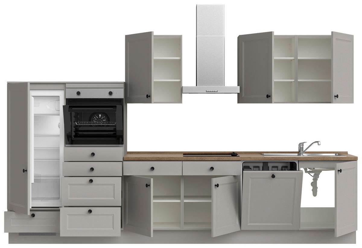 Küchenblock Cascada Low m. Geräten Grau - Eiche dunkel/Schwarz, MODERN, Holzwerkstoff/Metall (360cm) - Nobilia