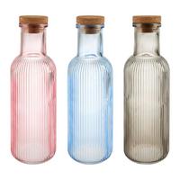 Universalflasche Mary diverse Farben - Blau/Pink, KONVENTIONELL, Glas/Holz (9/27,5cm) - Mömax