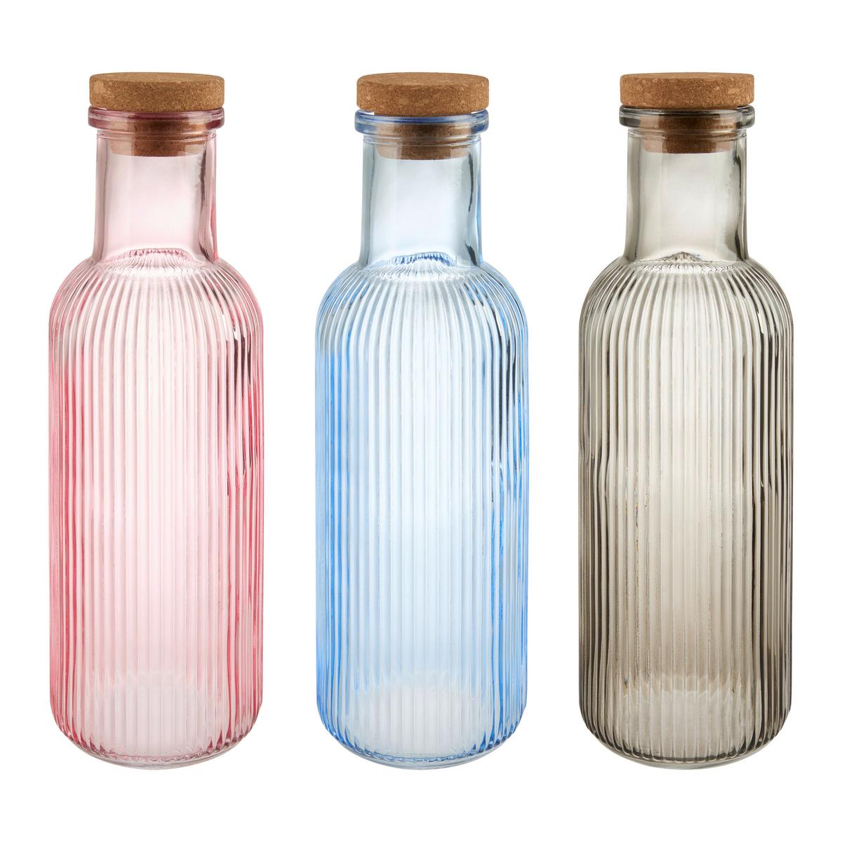 Universalflasche Mary diverse Farben - Blau/Pink, KONVENTIONELL, Glas/Holz (9/27,5cm) - Mömax