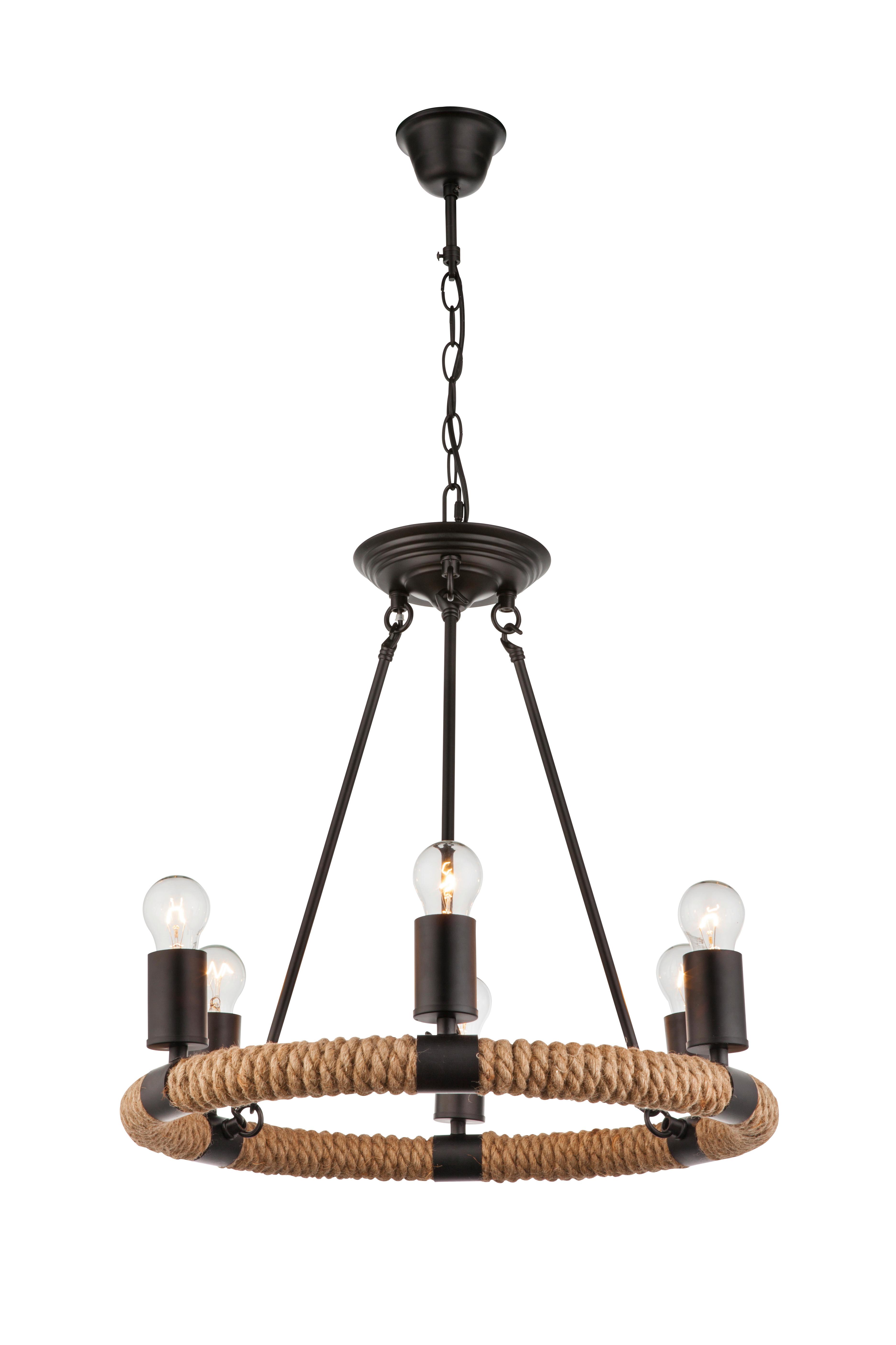 Hängeleuchte 69029-6 in Schwarz max. 40 Watt - Schwarz, Natur, Naturmaterialien/Metall (49,5/126cm) - Globo