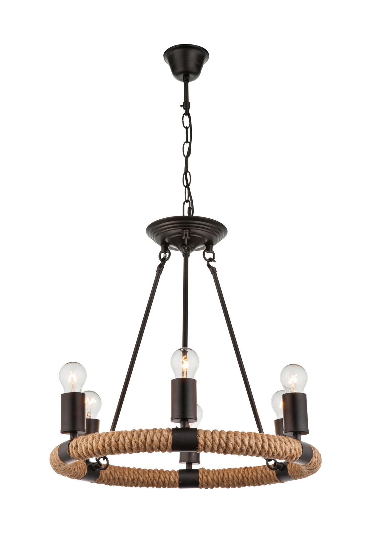 Hängeleuchte 69029-6 in Schwarz max. 40 Watt - Schwarz, Natur, Naturmaterialien/Metall (49,5/126cm) - Globo