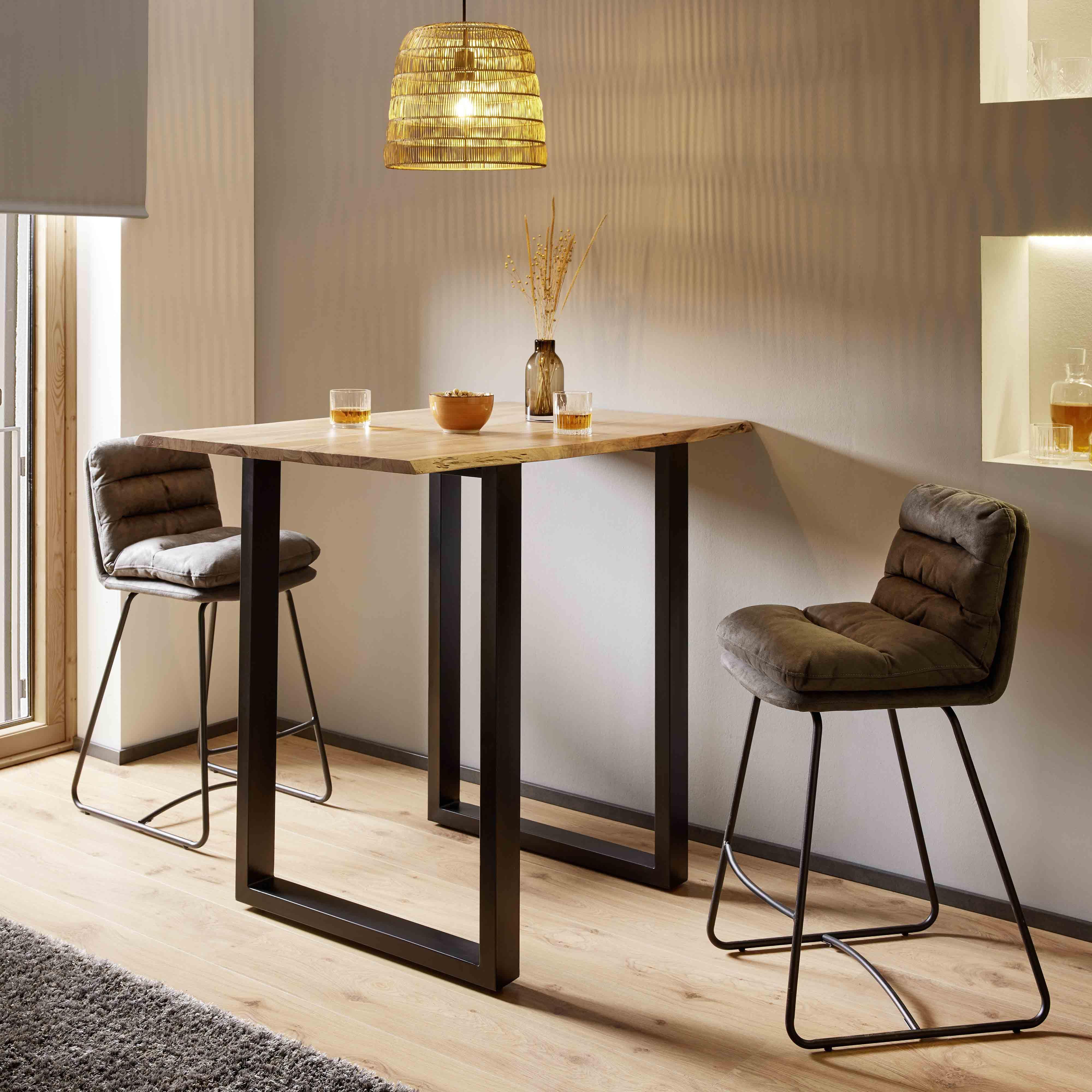STÓŁ BAROWY FINN - kolor akacjowy/czarny, Modern, metal/drewno (120/80/105cm) - Bessagi Home
