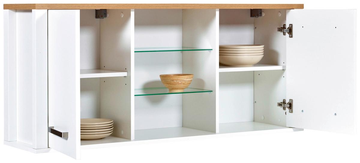 Hängeschrank Sicilia Weiß/Eiche Artisan - Silberfarben/Weiß, MODERN, Glas/Holzwerkstoff (130,3/57,5/33cm) - Mömax