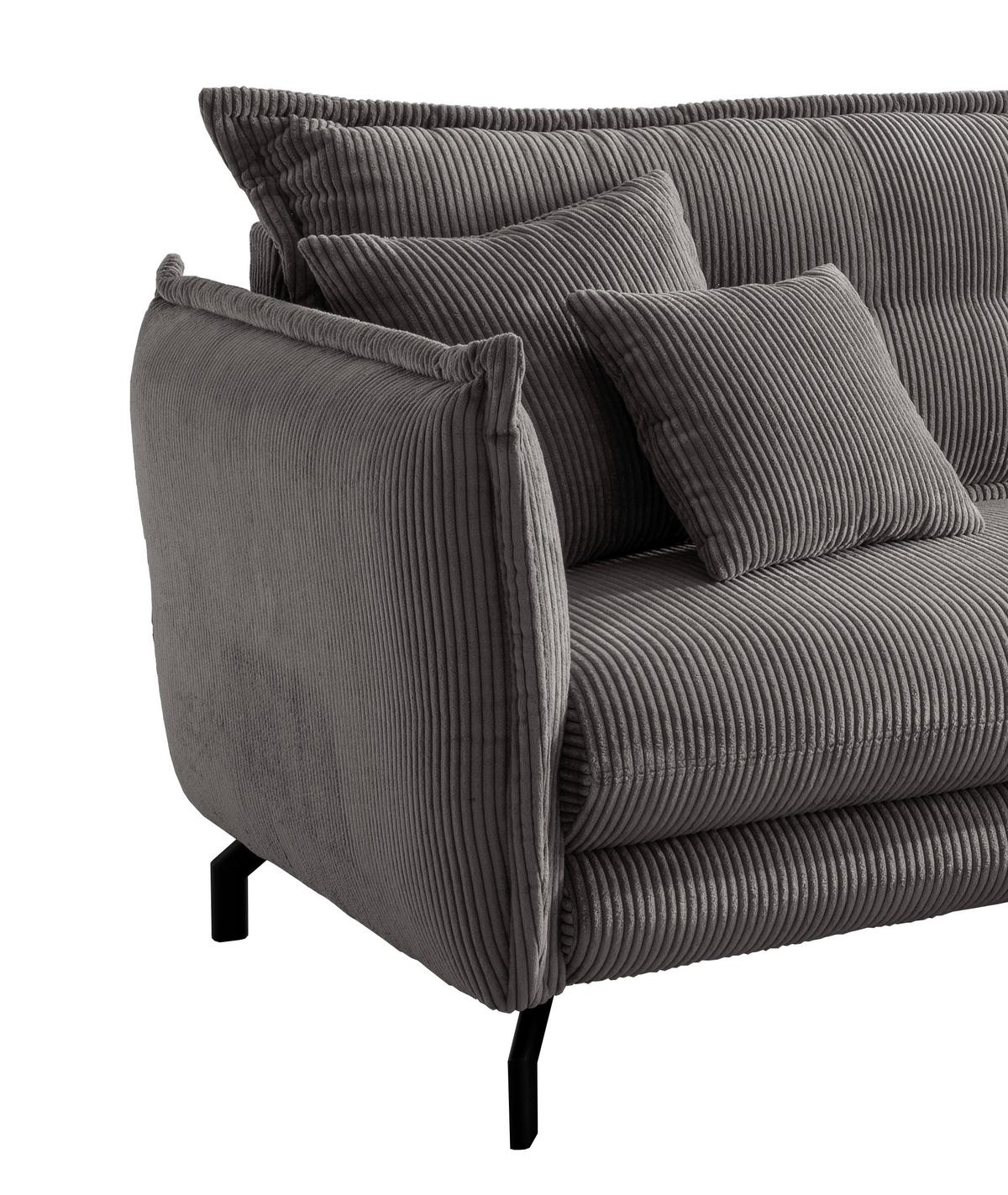 Wohnlandschaft Lava Grau Cord - Schwarz/Grau, MODERN, Textil/Metall (255/180cm) - Livetastic