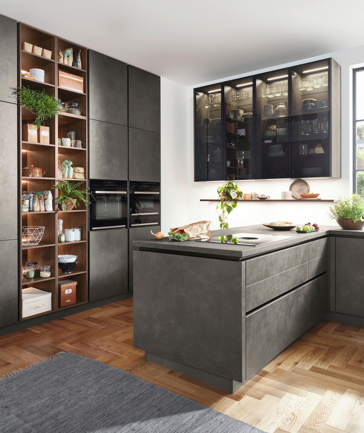 Einbauküche Riva in Grau/Eichefarben - Eichefarben/Grau, MODERN, Holzwerkstoff - Nobilia