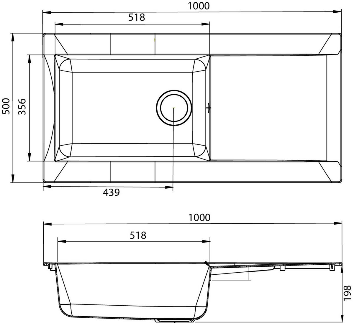 Spüle Respekta Denver 100X501BS Schwarz - Schwarz, Trend, Glas/Kunststoff (100/19,8/50cm) - Respekta