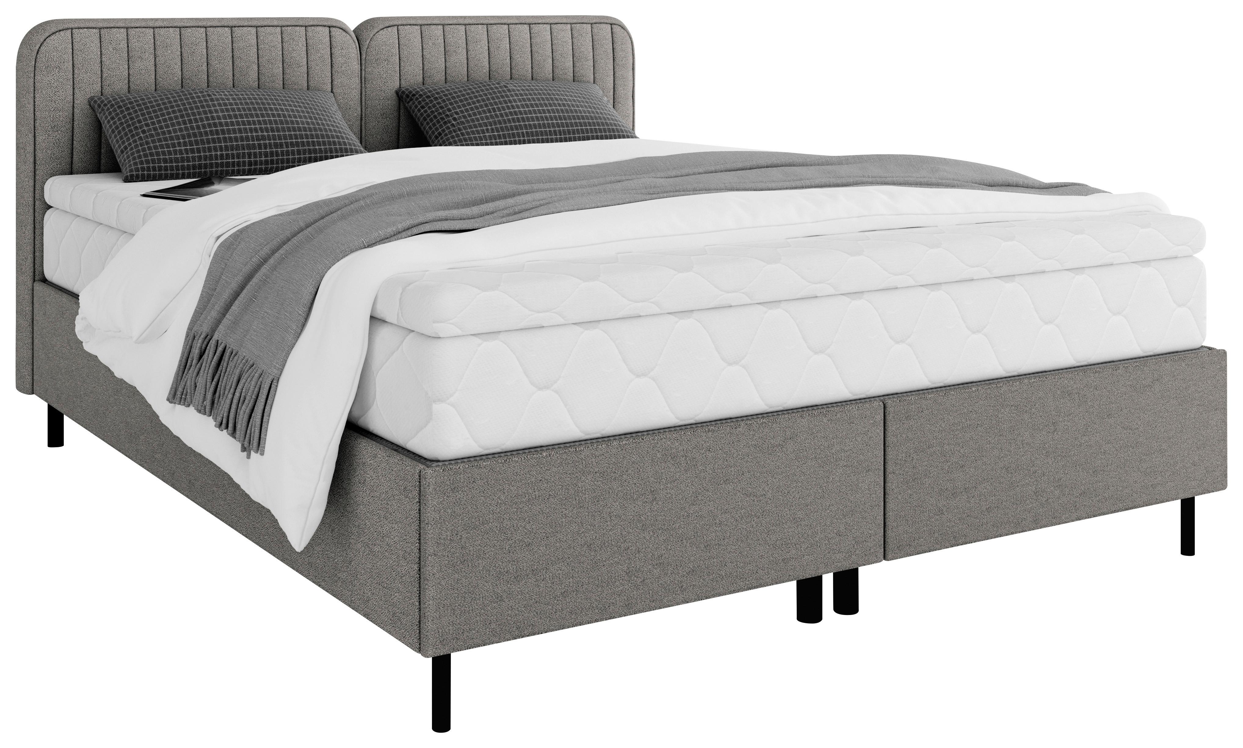 Boxbett Livetto Dunkelgrau ca. 140x200cm - Dunkelgrau/Schwarz, KONVENTIONELL, Holzwerkstoff/Textil (140/200cm) - Mömax