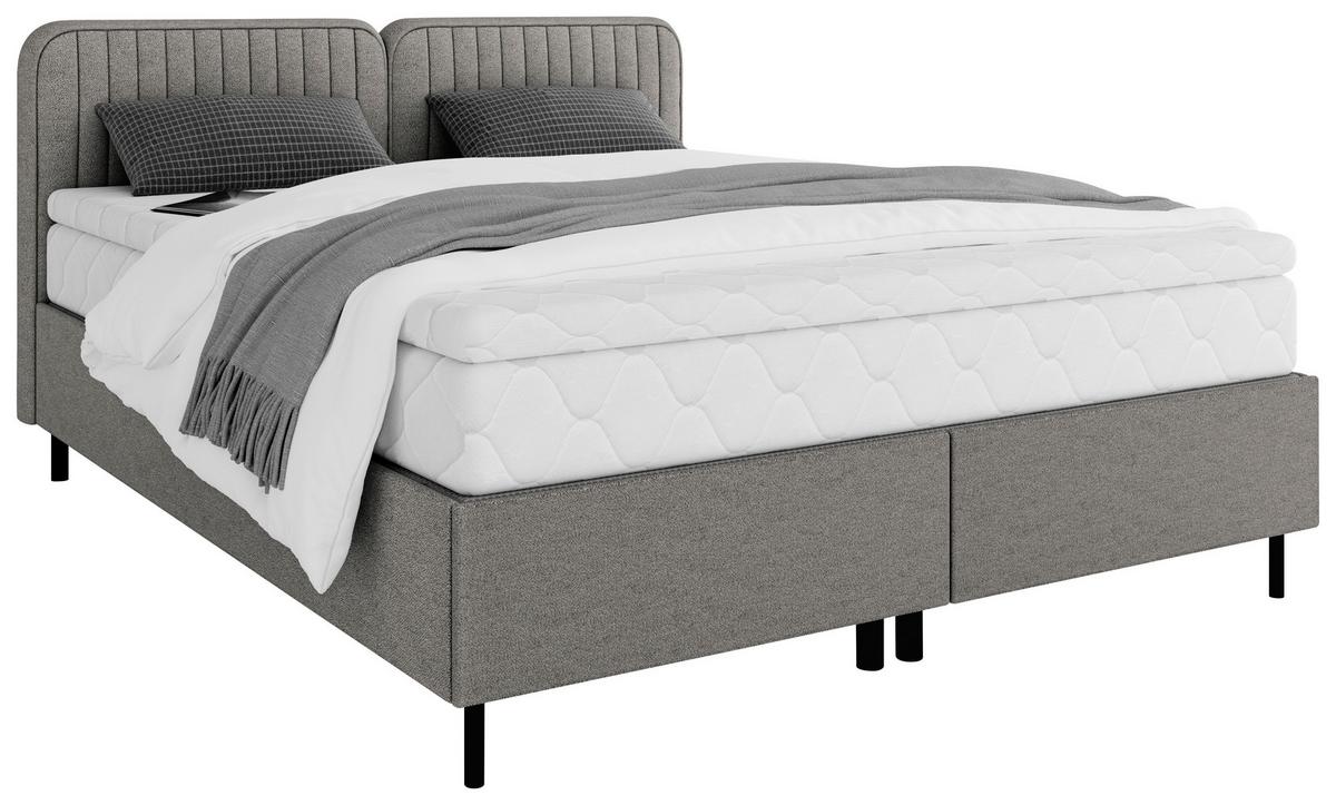 Boxbett Livetto Dunkelgrau ca. 180x200cm - Dunkelgrau/Schwarz, KONVENTIONELL, Holz/Textil (180/200cm) - Mömax