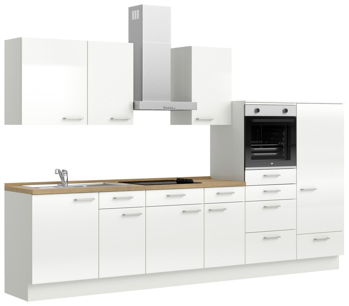 Küchenleerblock Flash Low o. Geräte Weiß Hochglanz - Edelstahlfarben/Weiß Hochglanz, MODERN, Holzwerkstoff/Metall (330cm) - Nobilia