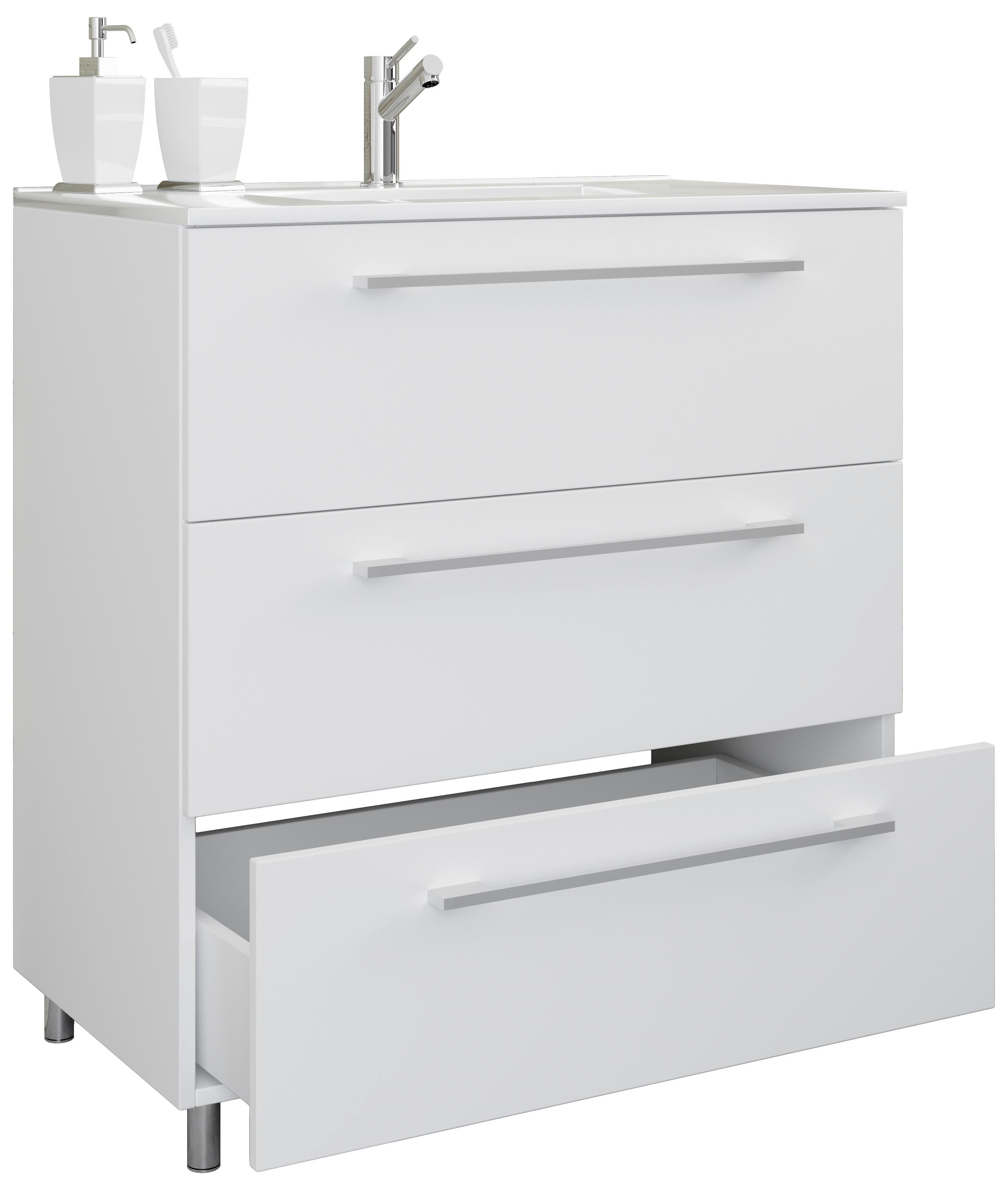 Kombiniran Umivalnik Schubo, Bela - bela/barve aluminija, Moderno, kovina/leseni material (80cm) - MID.YOU