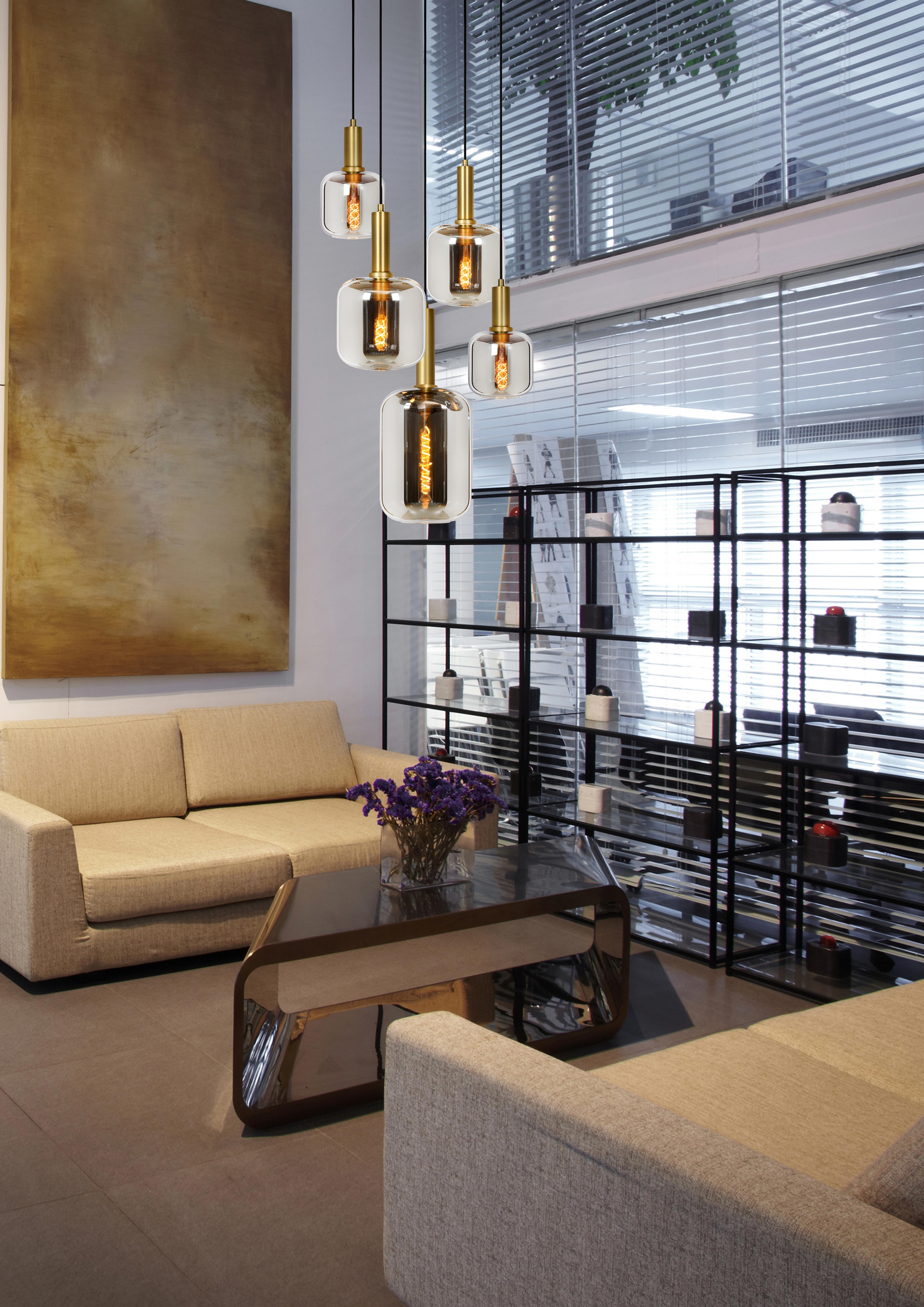 LAMPA WISZĄCA 45494/15/65 JOANET - jasnoszary, Design, szkło (71/180cm) - Lucide