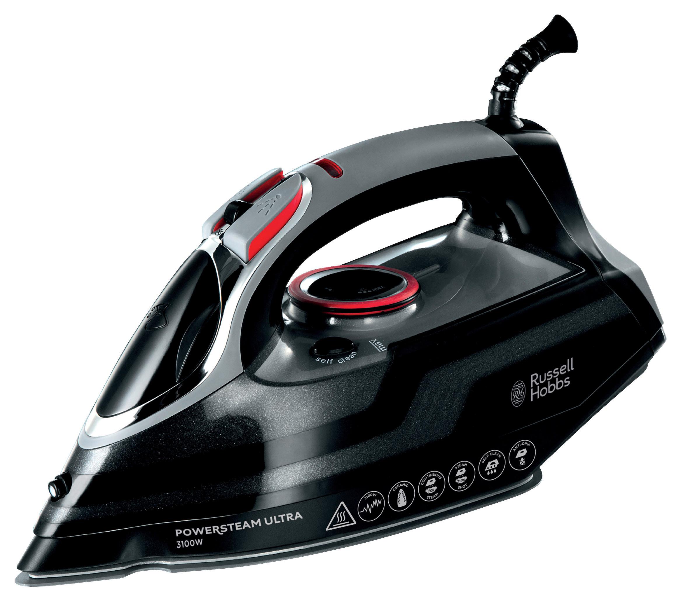 ŻELAZKO PAROWE POWERSTEAM ULTRA 20630-56 - czerwony/kolor srebrny, Basics, tworzywo sztuczne/metal (14,3/17,0/32,9cm) - Russell Hobbs