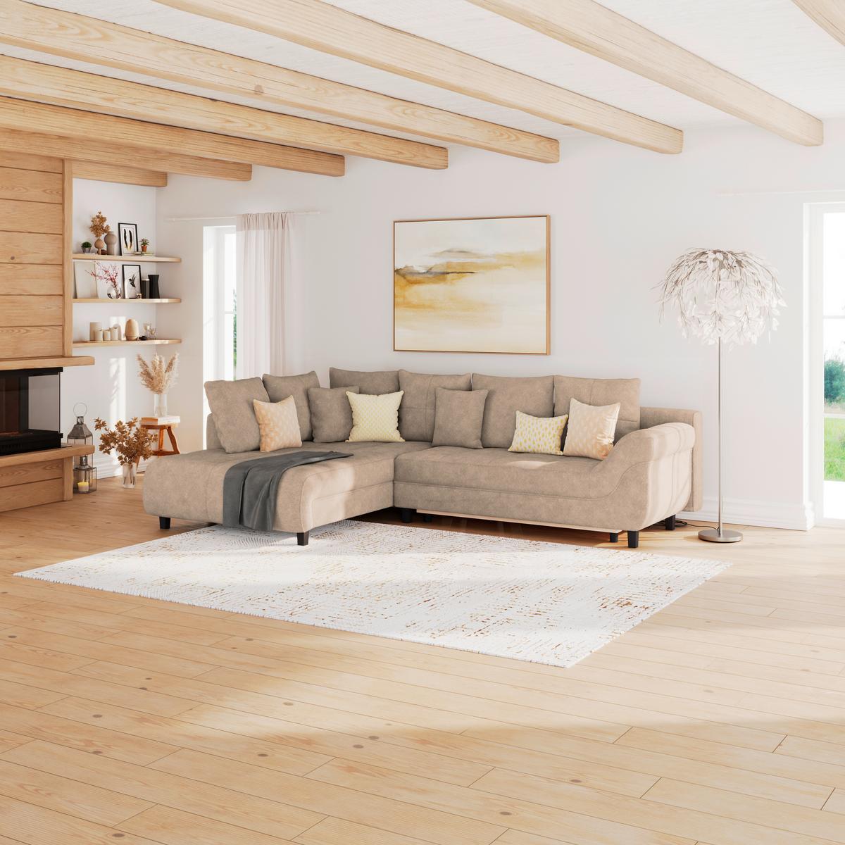 Kutna Garnitura Mendoza - bež/crna, Design, tekstil/drvo (197/309cm) - Modern Living