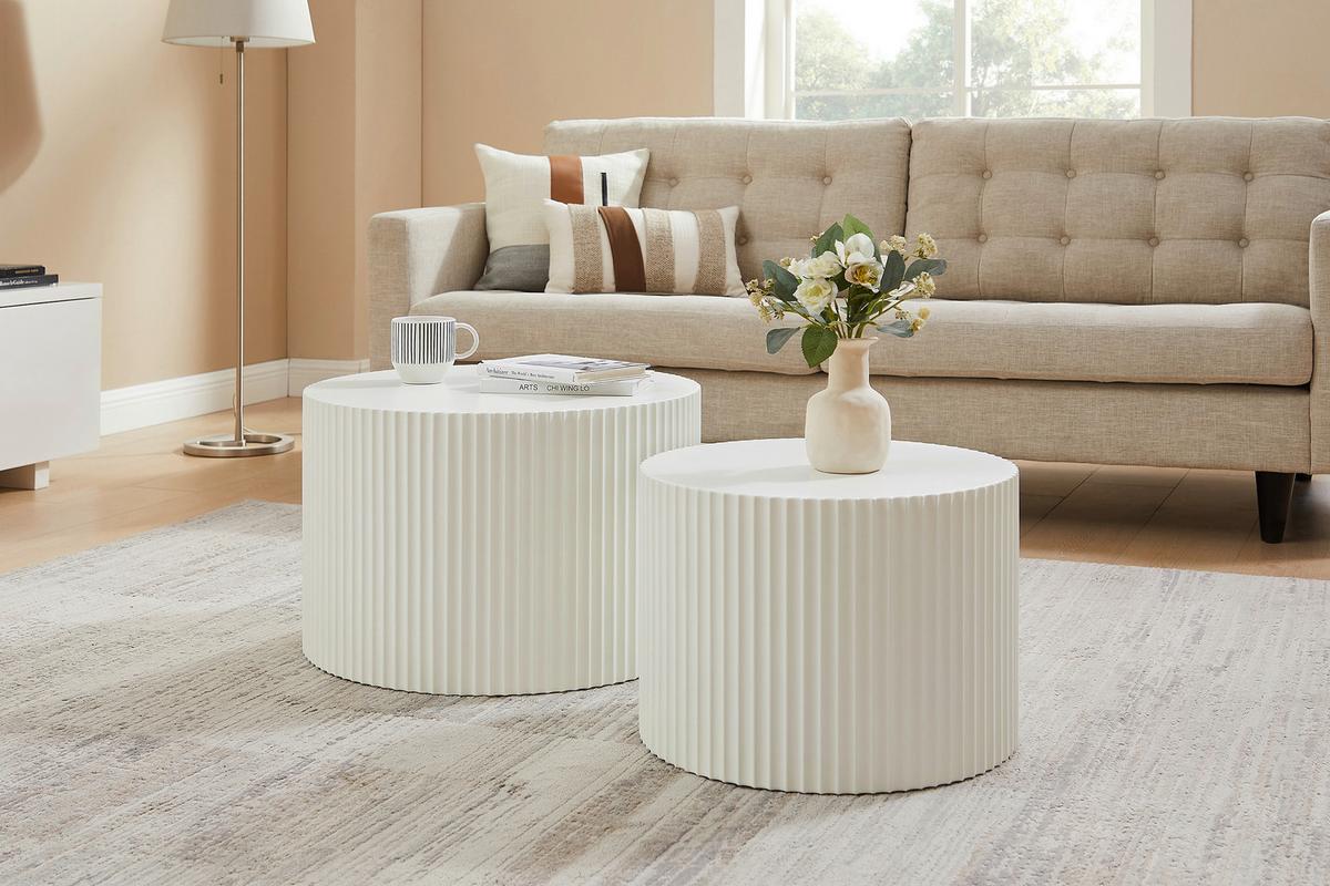 Set Klubskih Mizic Rille, Bela, 2-Delni - bela, Design, leseni material (60-48/60-48/40-35cm) - Livetastic