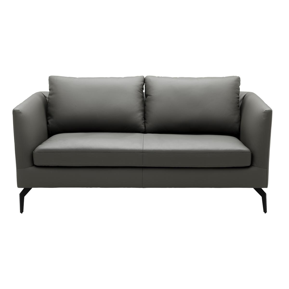 Sofa grau, "Bella", Leder - Schwarz/Grau, Modern, Leder/Holz (157/78/90cm) - Bessagi Home