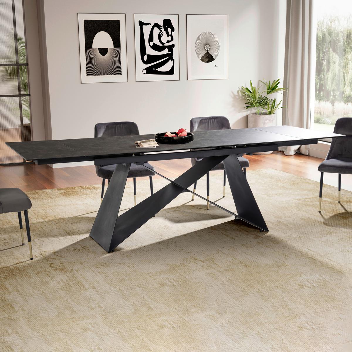 Raztegljiva Jedilna Miza Marble, Keramika, 180-260x95cm - črna, Design, kovina/keramika (180/95/78cm) - MID.YOU