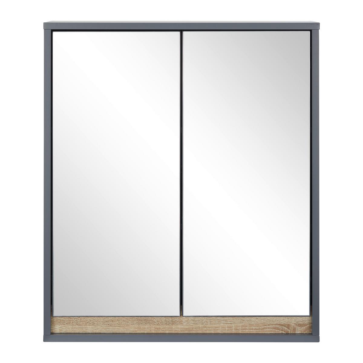Faliszekrény Tükörrel Massimo - ezüst/sötétszürke, Modern, Üveg (60/70/18cm) - Bessagi Home