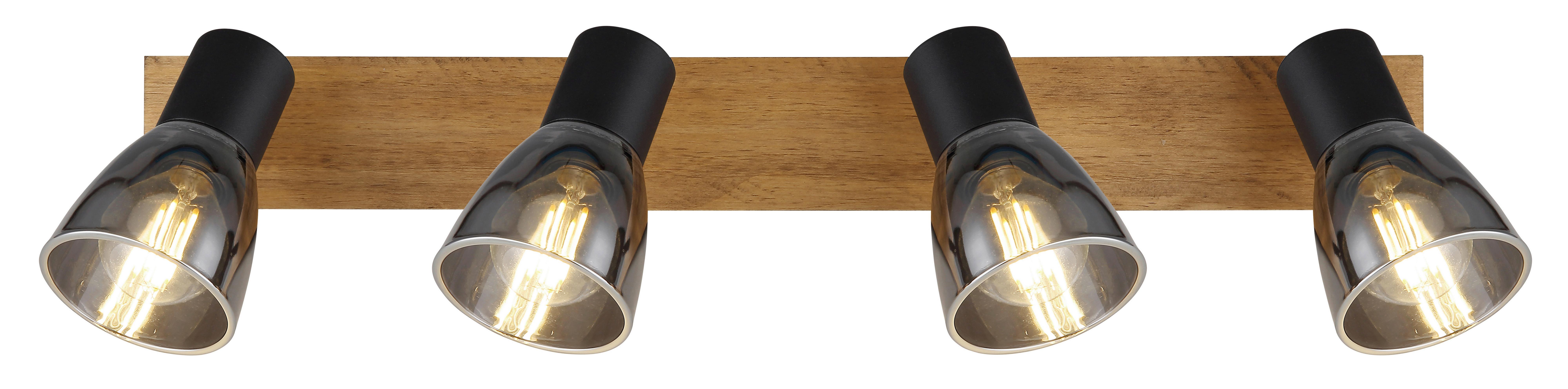 Strahler Claude in Schwarz max. 40 Watt - Dunkelbraun/Schwarz, Natur, Glas/Holz (50/7/15,5cm) - Globo