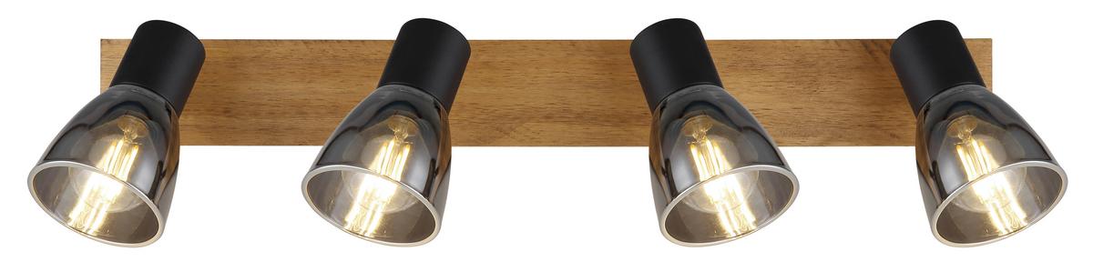 Strahler Claude in Schwarz max. 40 Watt - Dunkelbraun/Schwarz, Natur, Glas/Holz (50/7/15,5cm) - Globo