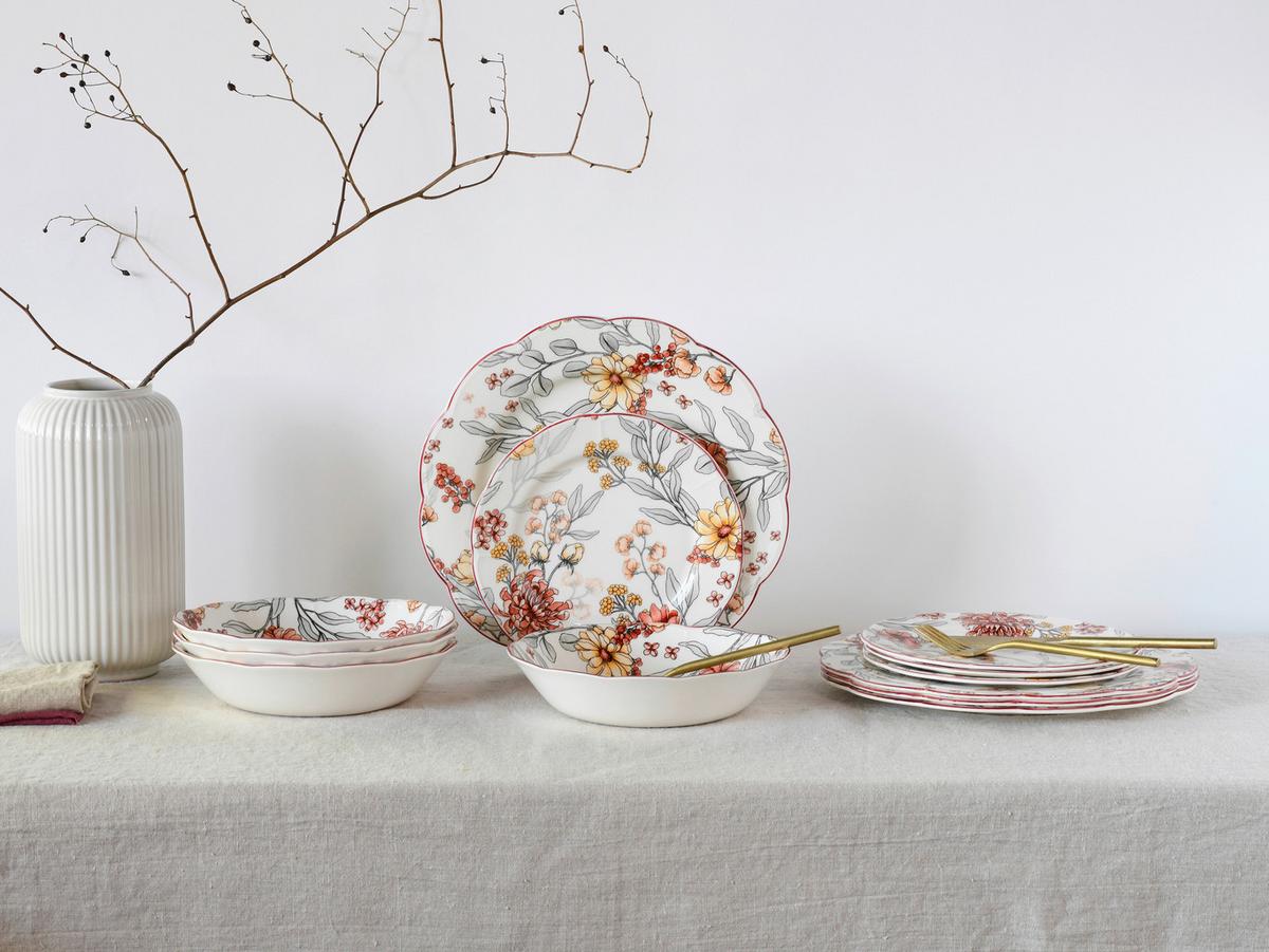 Jedilni Servis Fiore, 12-Delni - bela/bordo, Basics, keramika - Creatable