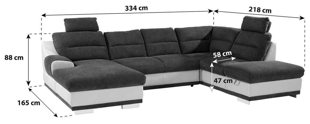 Sedežna Garnitura Seaside, Z Ležiščem, Predalom, Oblika U - barve kroma/črna, Konvencionalno, kovina/tekstil (165/334/218cm) - Premium Living