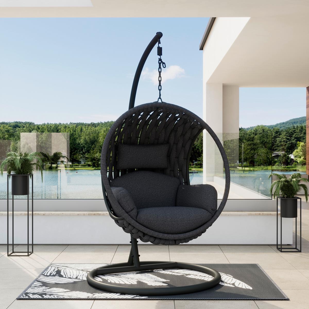 Hängesessel Mira Dunkelgrau Outdoorstoff/Metall/Kunststoff - Dunkelgrau, MODERN, Kunststoff/Textil (107/196/120cm) - Bessagi Garden