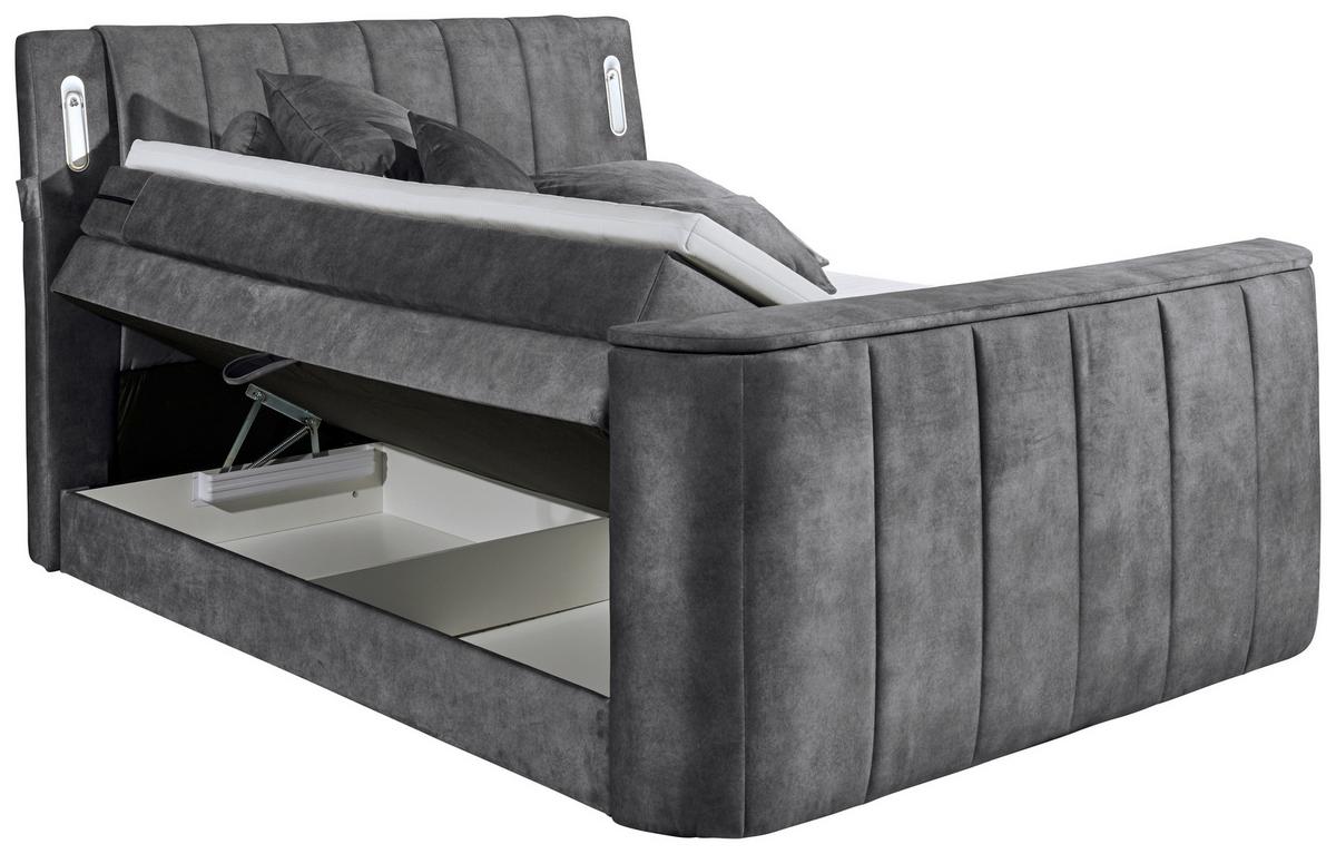 Boxspringbett Dallas m. LED ca. 180x200 cm Anthrazit - Anthrazit, MODERN, Holzwerkstoff/Kunststoff (180/200cm) - MID.YOU