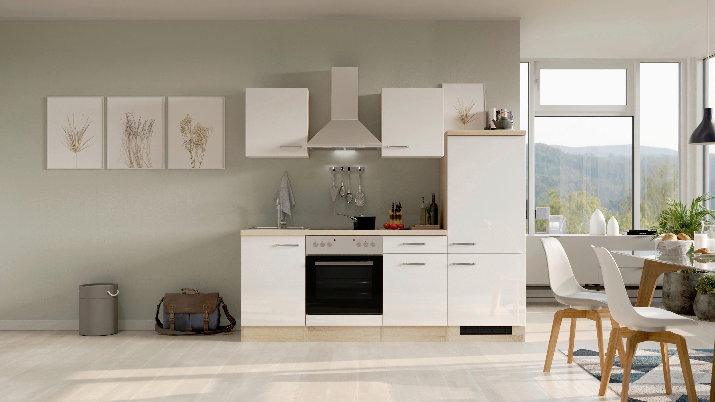 Kuhinjski Blok Valero, Bela - barve nerjavečega jekla/bela, Moderno, kovina/leseni material (220cm) - FlexWell