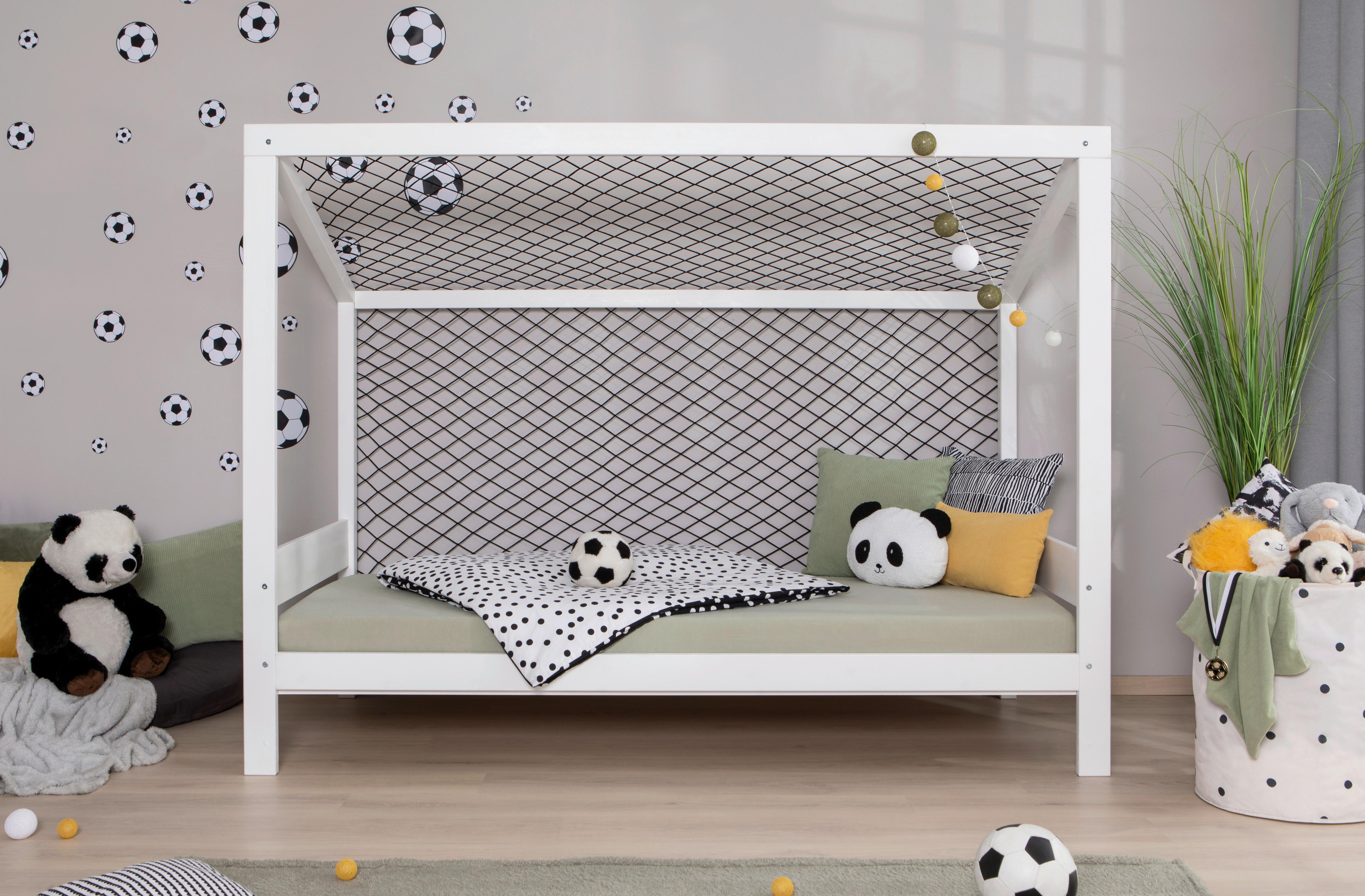 Bodenbett Fußball Holz ca. 90x200 cm Weiß - Naturfarben/Weiß, MODERN, Holz/Textil (90/200cm) - MID.YOU