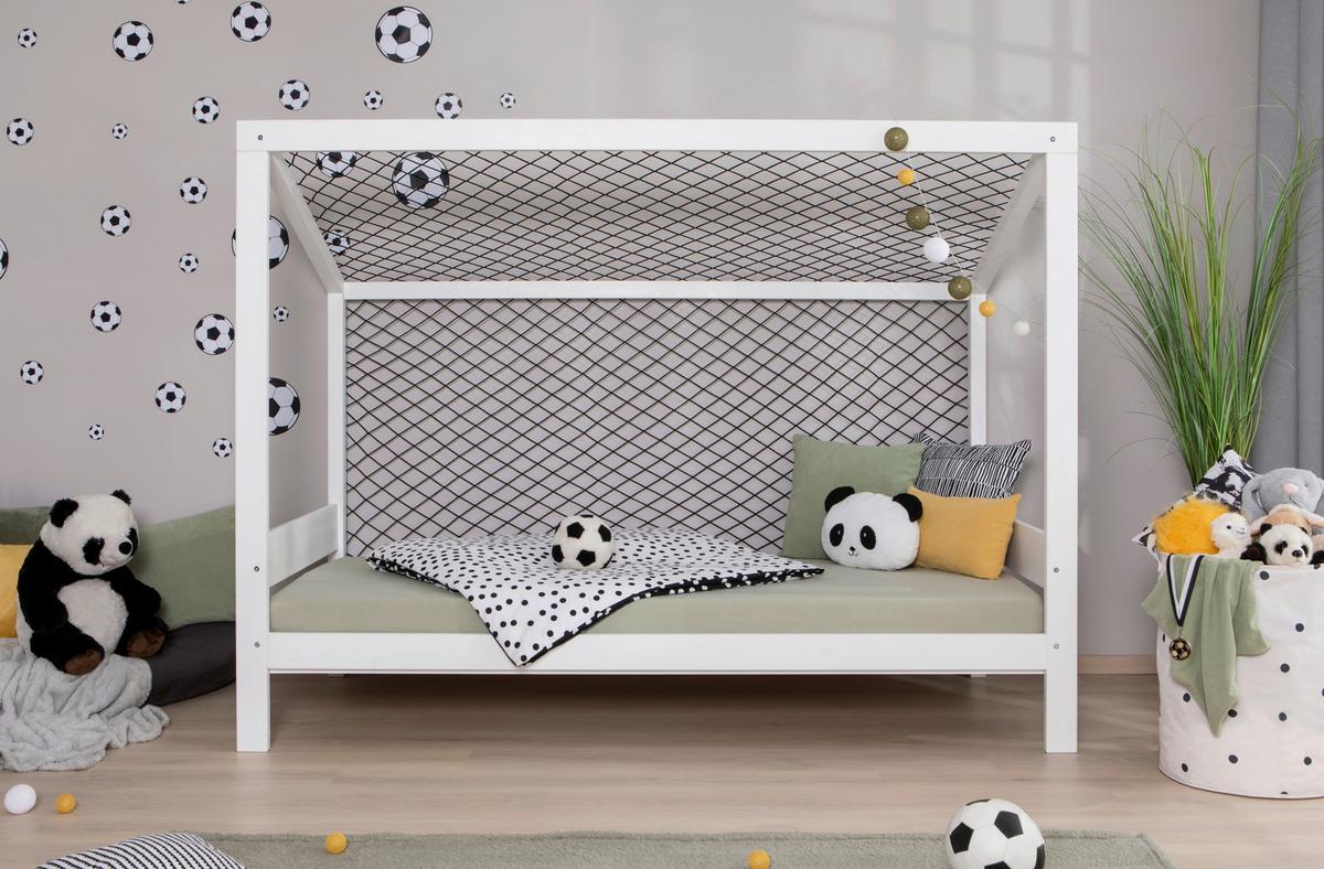 Bodenbett Fußball Holz ca. 90x200 cm Weiß - Naturfarben/Weiß, MODERN, Holz/Textil (90/200cm) - MID.YOU