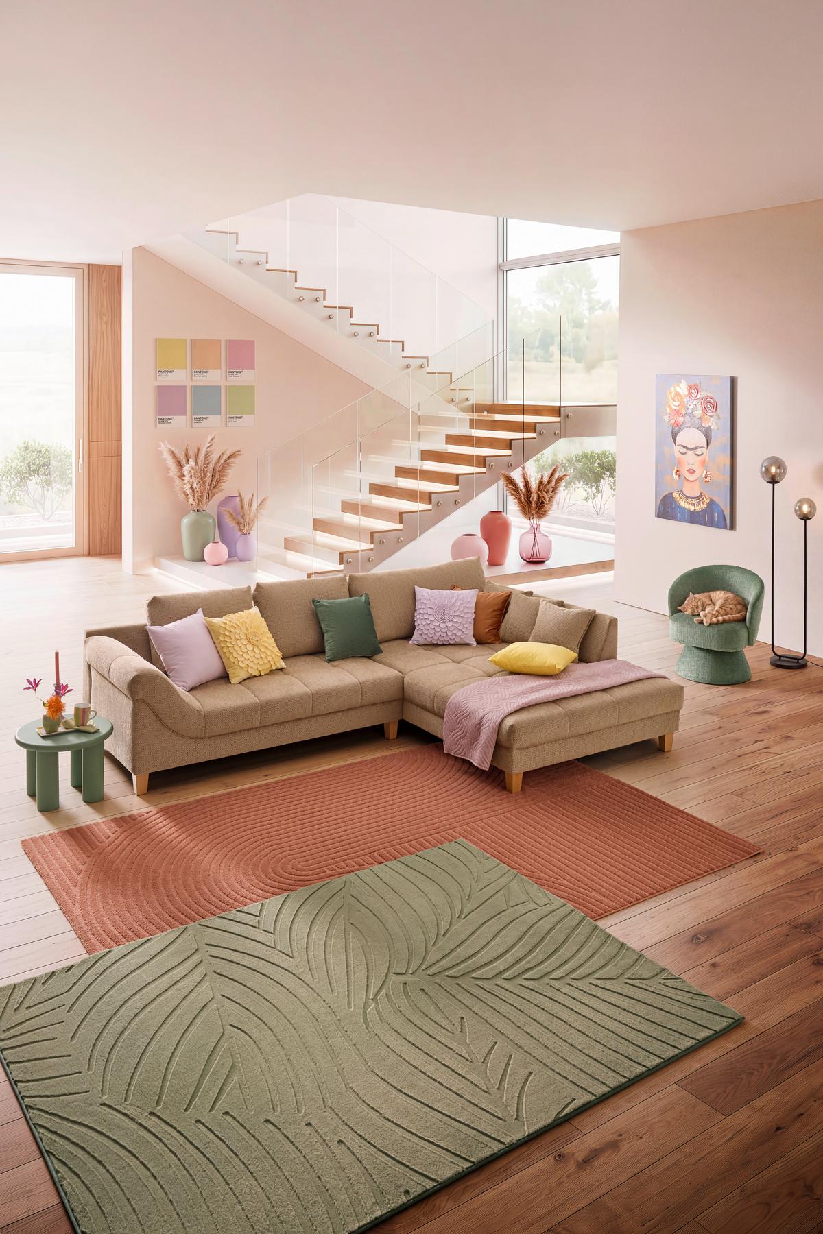 Wohnlandschaft Palermo Beige - Beige/Buchefarben, MODERN, Holz/Textil (306/203cm) - Mömax
