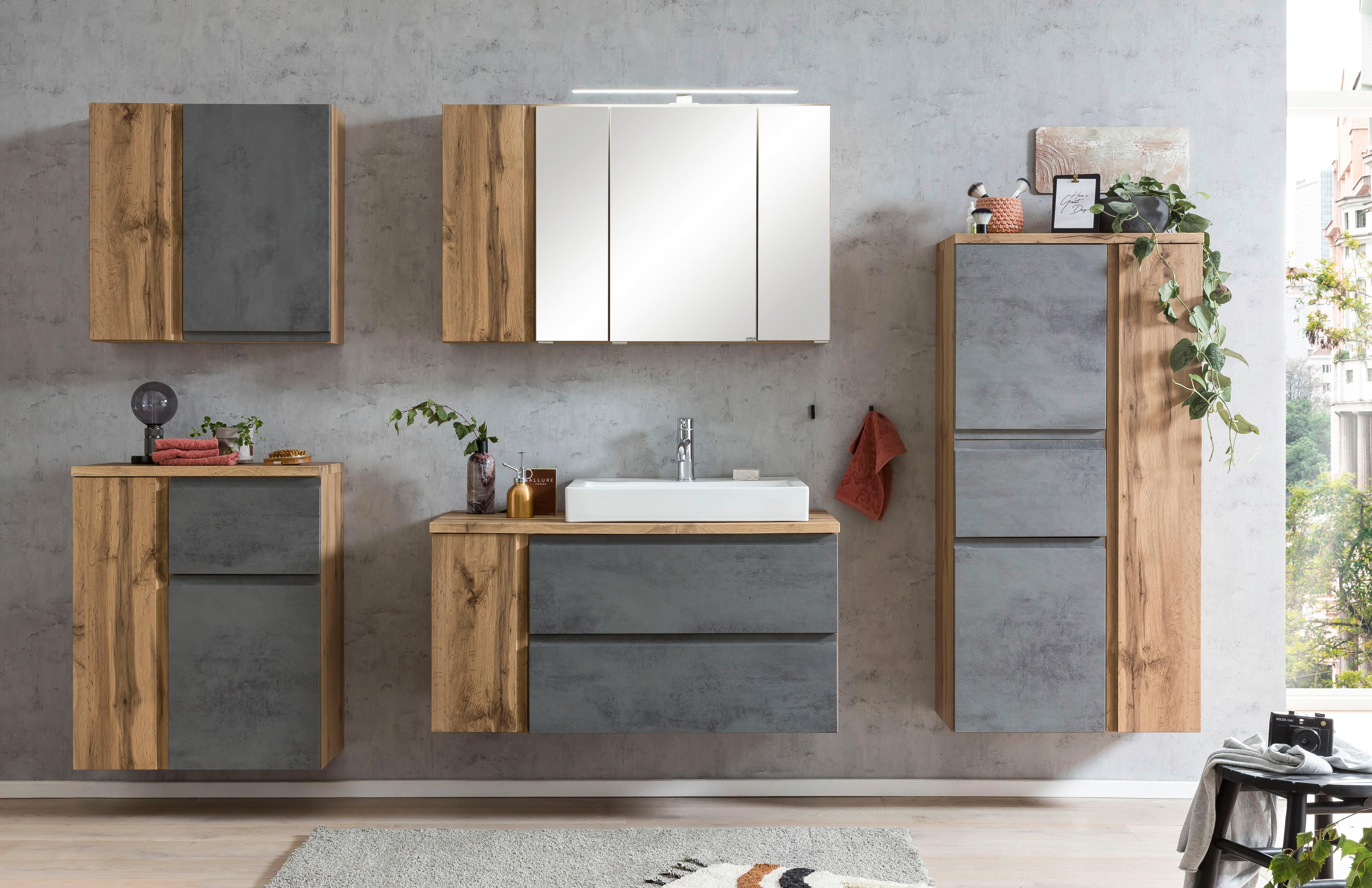 Midischrank Varese ca. 65x130 cm Hellgrau/Eiche - Eiche Wotan/Silberfarben, MODERN, Holzwerkstoff/Kunststoff (65/130/35cm) - Held