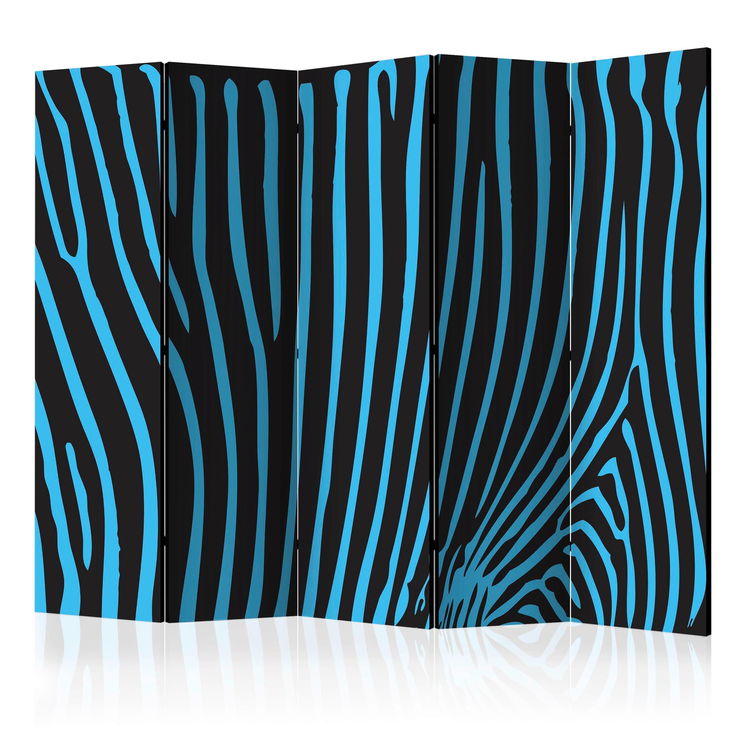 Paravan Zebra Pattern I, 5-Delni, Dvostranski - modra/črna, Basics, tekstil/les (225/172/3cm) - artgeist