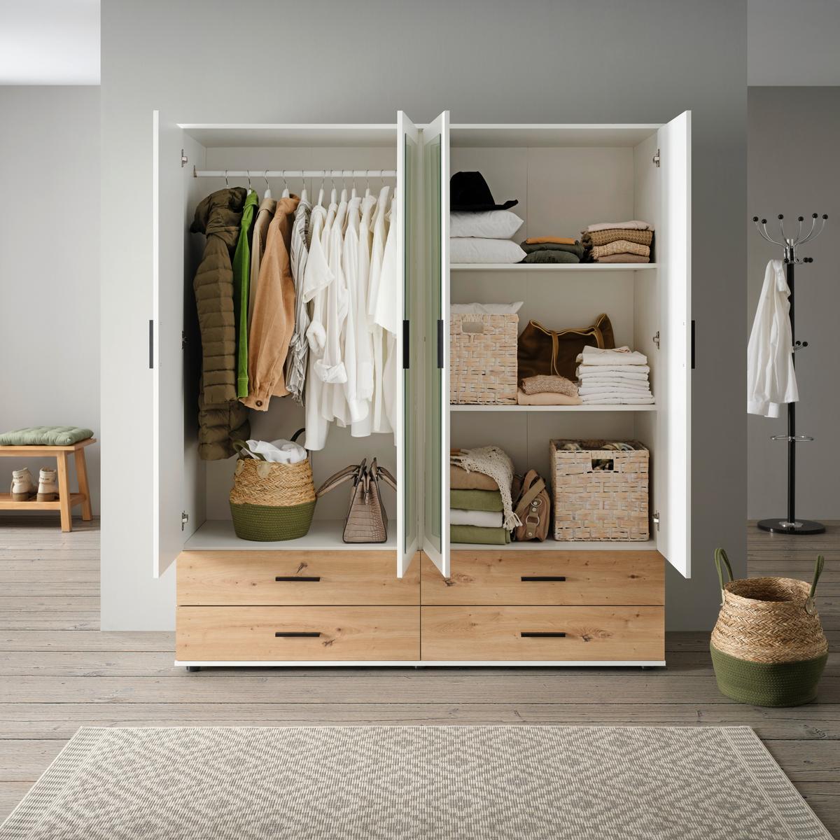 Kleiderschrank in Weiss/Eichefarben - Weiss/Schwarz, Konventionell, Holzwerkstoff/Kunststoff (168/188/52cm) - Mömax