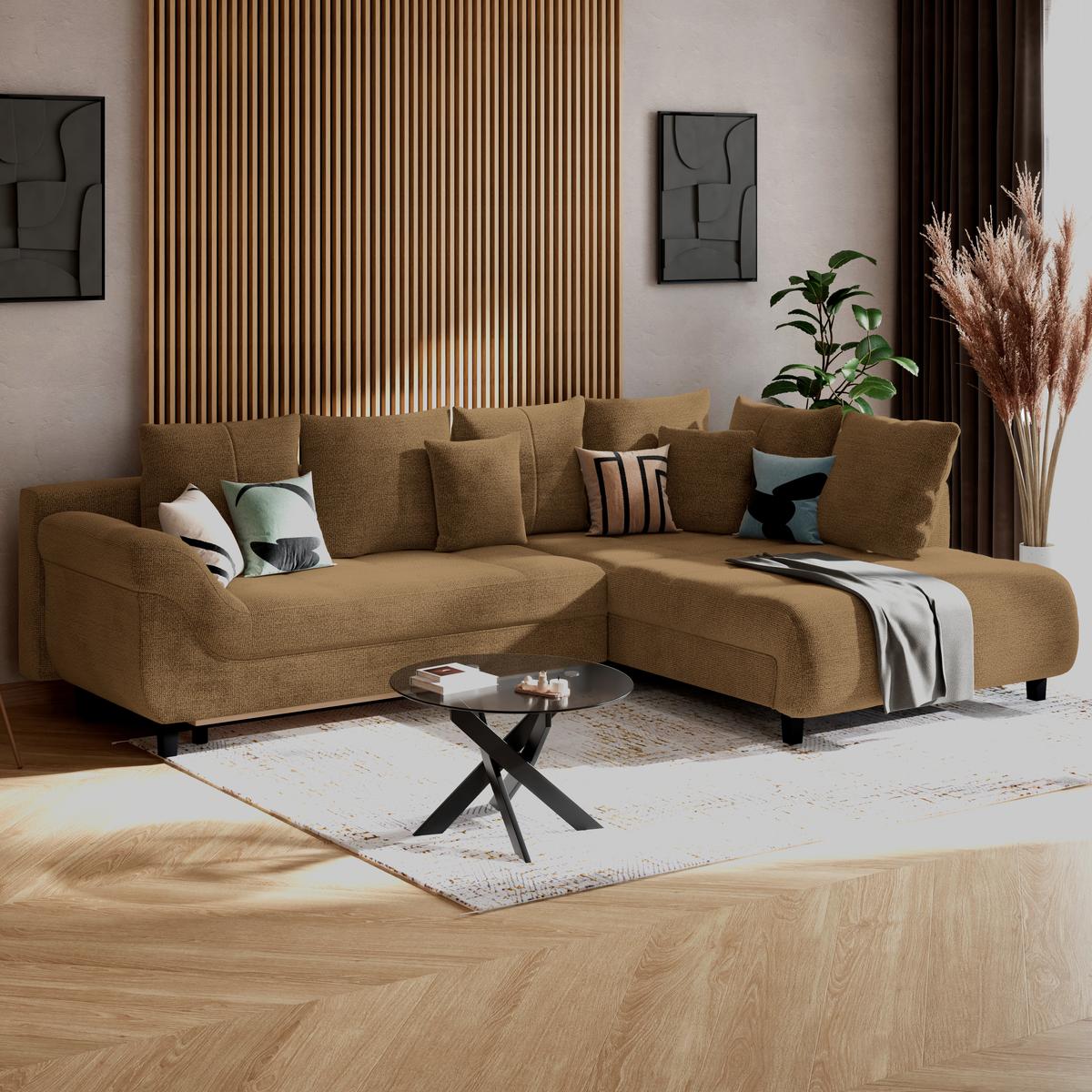 Kutna Garnitura Mendoza - boje hrđe/crna, Konvencionalno, tekstil (309/197cm) - Modern Living