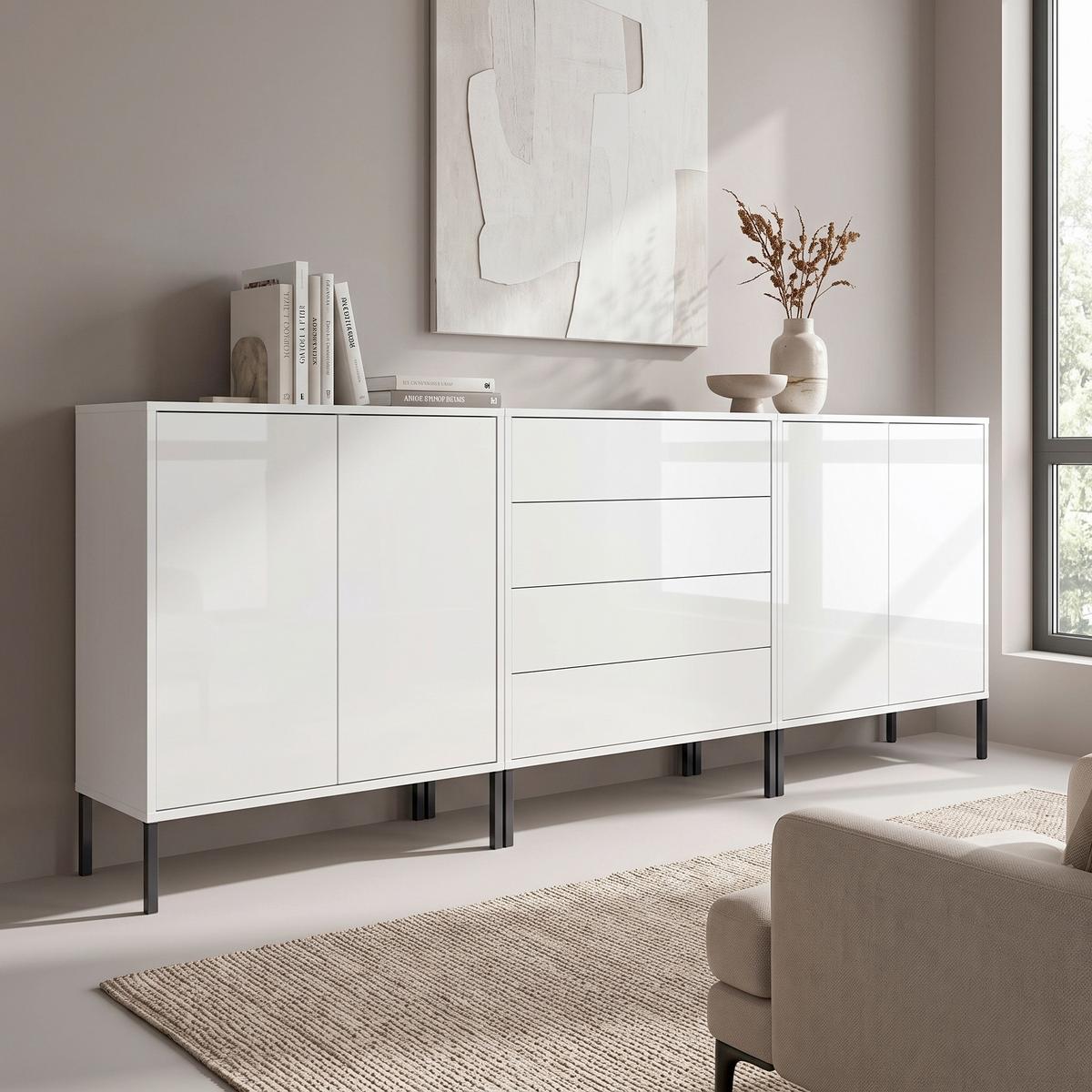 Sideboard Mailand Set 5 Weiß - Weiß Hochglanz/Anthrazit, MODERN, Holzwerkstoff/Metall (237/86/33cm) - MID.YOU